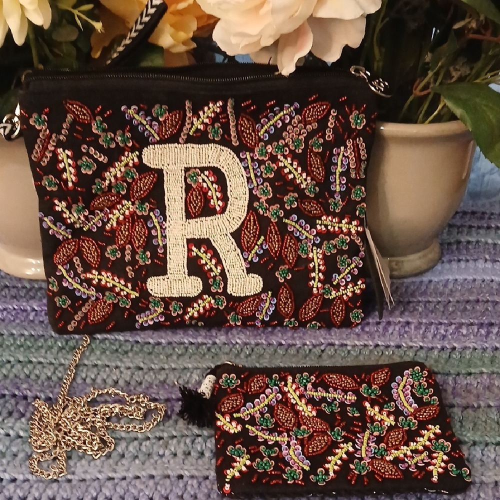 Vibrant Beaded Crossbody Bag with Chain Strap
